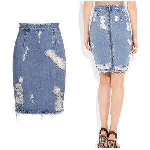 Acne Studio Fine‎ Trash Distressed Denim Skirt, Blue, Size 36EU